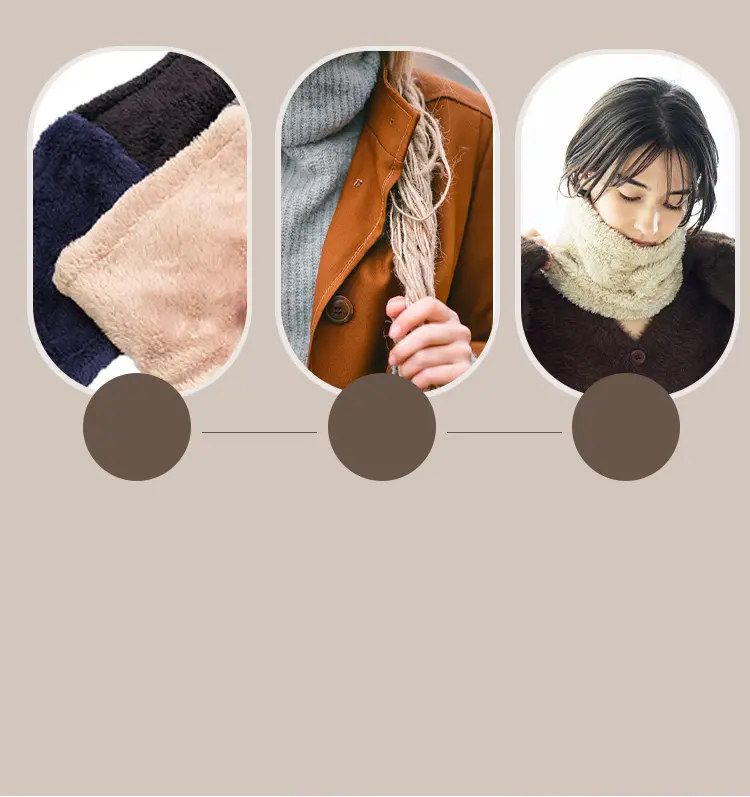 ネックウォーマーの質感が伝わる説明画像。日常使いを想定したデザイン紹介
