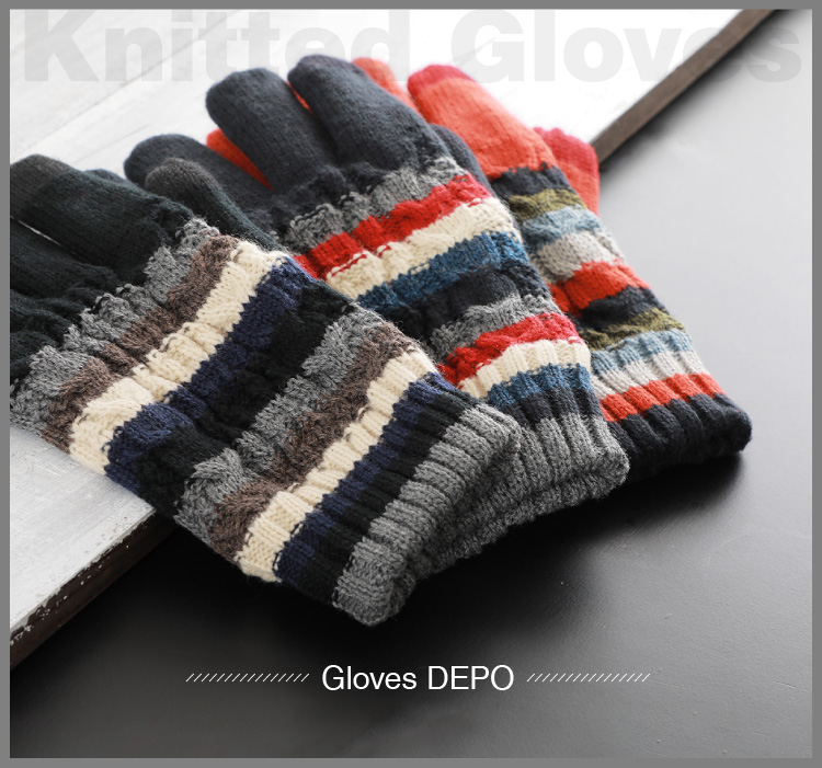 Elle メンズニットグローブ スマホ対応 裏フリースボーダー詳細 Glovesdepo グローブデポ