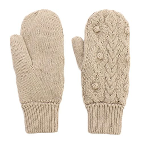 レディース ミトン 裏ボア二重手袋 内側5本指手袋 ケーブル編み
