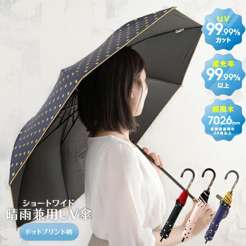 ショートワイド晴雨兼用UV傘ドットプリント柄