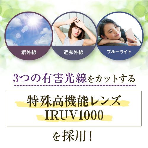 ３つの有害光線をカットする特殊高機能レンズIRUV１０００を採用！